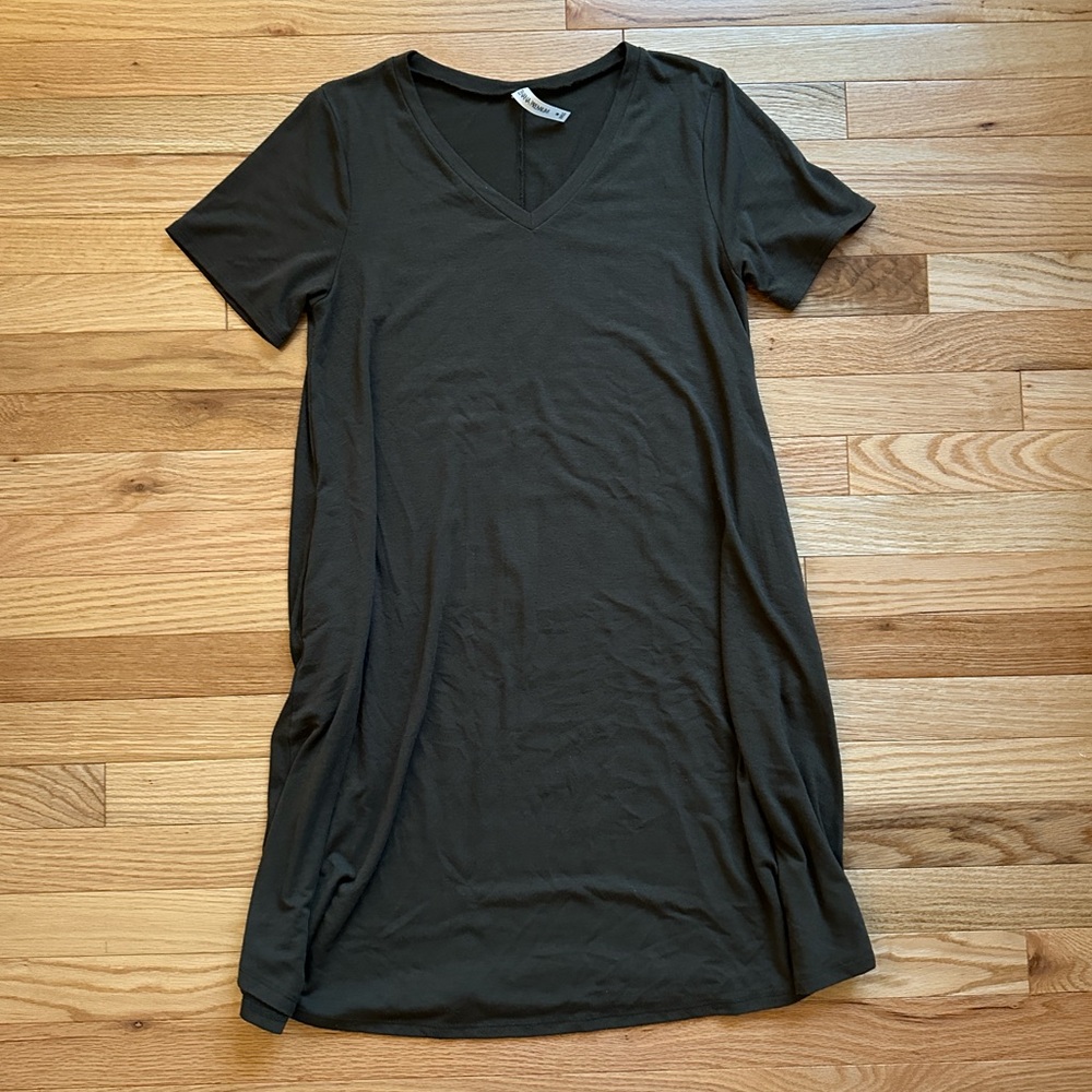 Army Green Shirt Dress with pockets